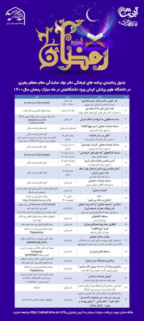برنامه های ماه رمضانی دفتر نهاد رهبری دانشگاه علوم پزشکی کرمان